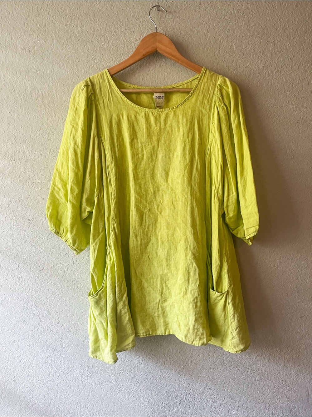 Match Point LA Linen Pocket Tunic Top in Lime Green Large Lagenlook